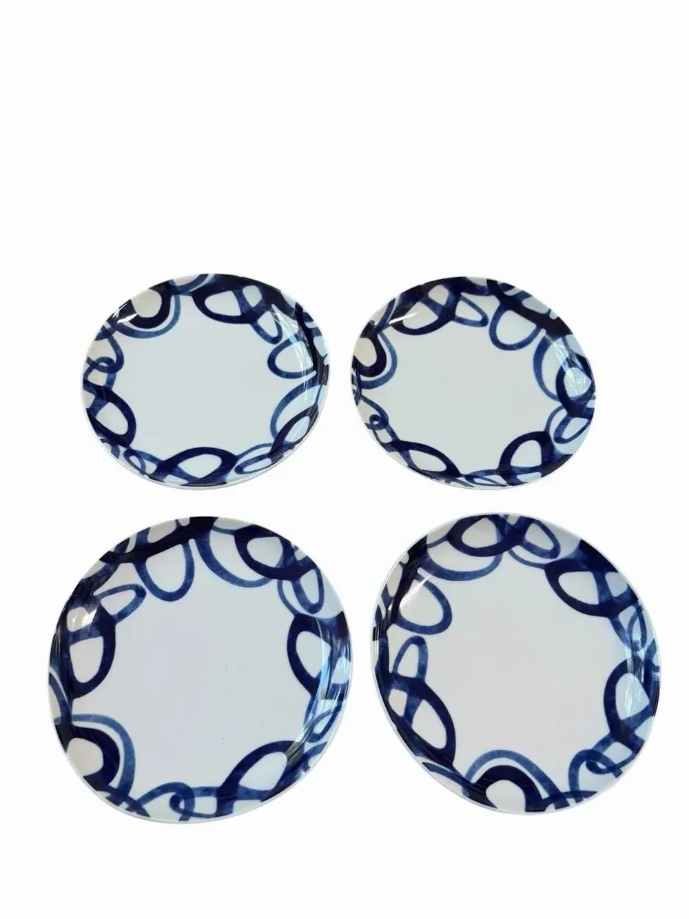 Paola Navone Crate & Barrel Como Blue Tile Dessert Side Plates Portugal Set Of 4